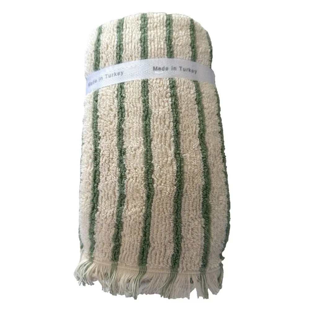Brooks Brothers Hand Towels Ivory Green Stripe Made in Turkey Set of 2